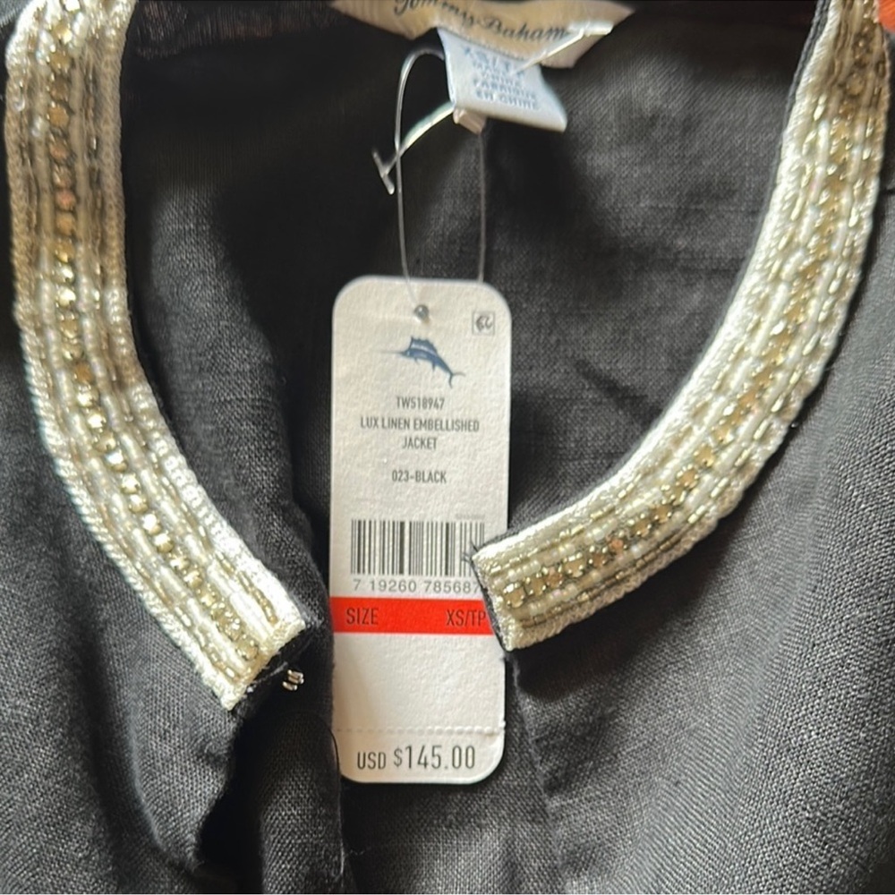 BNWT Tommy Bahama 100% linen Black Jacket with Silver Accents size XS - Picture 3 of 5